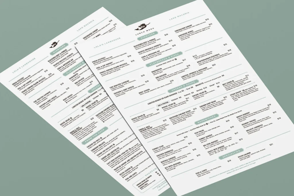 Lola's Lakehouse Menu Refresh